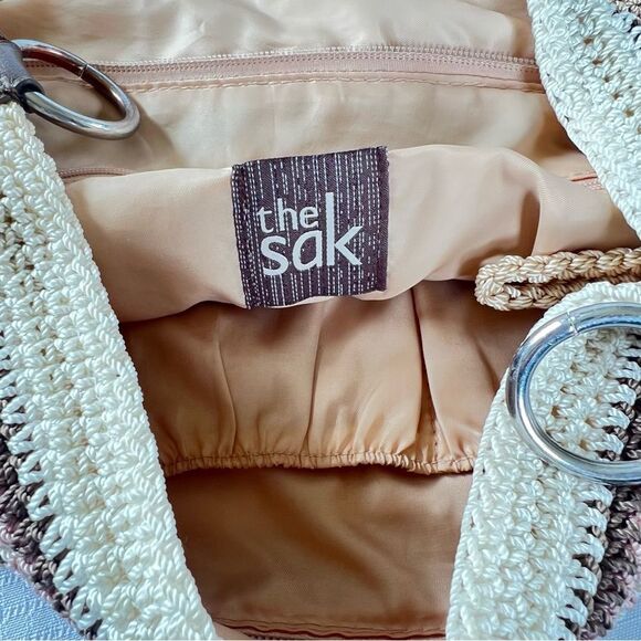 The SAK Hobo Neutral Tan Crochet Braided Strap Boho Women's Bag Purse - Picture 7 of 15